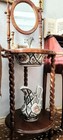Antique Porcelain Wash Bowl W pitcher   Vintage Wooden Wash Stand W  Mirror