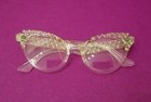 Glamorous Vintage 1950s Clear   Silverfoiled Cat Eyeglasses Frames By Lumar