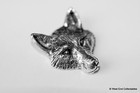 Fox Head Front Pewter Brooch Pin - British Artisan Signed Badge - Hunting Dog
