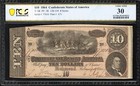 T-68 1864  10 Confederate Currency Pcgs 30 Civil War Ten Dollar Bill 77010