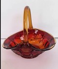 Vtg Amberina Glass Basket Sunset Signed Jd Artist Jim Dunlavy Red Yellow Glows