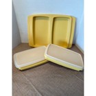 Vintage Tupperware Yellow Divided Deli Keeper With 2 Lidded Inserts