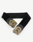 Womens Elastic Wide Black Belt Brass Colored Buckle