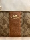 Coach Signature Coated Canvas Leather Corner Zip Wristlet F64233  Preowned