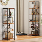 6 Tier Tall Bookshelf  Industrial Narrow Bookcase  Display Standing rustic Brown
