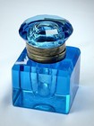 Antique Electric Blue - Faceted Crystal Inkwell With Brass Hardware