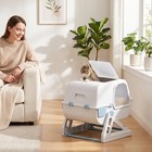 Semi-automatic Quick Cleaning Cat Litter Box With Lid  Light Blue