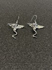 Winged Dragon Silver Tone Dangle Drop Earrings Mythical Beast Fantasy Legend