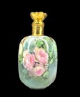 William Guerin Limoges Superb Hand Painted Pink Roses Melon Form Dresser Bottle