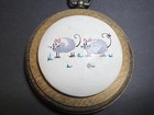 Vintage Hn Hand Painted Round Wooden Thumbprint Cats Wall Art Plaque 4 5 