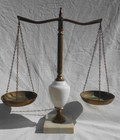 Vintage Scales Of Justice Milk Glass Brass Marble Base Balance Scale 17    Tall