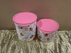 New Unique Bright Tupperware Set 2 Cubix Round Pink Ladybugs Canisters 3 3  2 1l