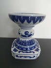 Chinoiserie Blue White Porcelain Candle Holder Vintage Style Ceramic Pillar Vtg