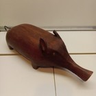 Pig Hardwood Hand Carved Folk Art Statue Large Brass Eyes Wire Tail Vintage 