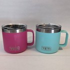 Yeti Rambler 14 Oz Stainless Steel Insulated Mugs Lids Raspberry   Seafoam Set 2