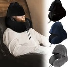 Memory Foam Warm Hoodie U Shaped Travel Pillow Neck Soft Hood Cushion Black