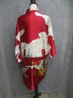 Vintage Japanese Geisha Print Robe Women One Size Red Floral Satin Kimono Belted