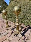 Antique Early Andirons Fireplace Large Brass Ornate Victorian Fire Dogs