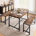 Dining Table Set For 4 Kitchen Table With 2 Metal Wood Benches For Apartment