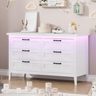6 Drawer Dresser  Wood Chest Of Drawers  Bedroom Storage Cabinet With Led Lights