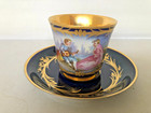 Antique French Dated 1840 Signed Hand Painted Sevres Set Of Two Cups   Saucers 