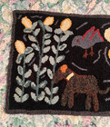 Primitive Farmhouse Dog Bird Floral Hooked Wool Folk Art 33x18 Rug Wall Hanging