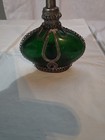 Vintage Moroccan Handmade Glass Perfume Bottle Antique Green Clear Beautiful 7in