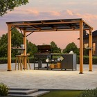 6 x12  Wooden Hardtop Grill Gazebo Steel Roof With Side Shelf And Bottle Opener