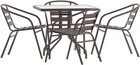 31 5   Square Glass Dining Table With 4 Stackable Aluminum Slat Chairs Included