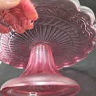 Vtg Fuchsia Pink Cake Pedestal Stand 7 1 2    Scallop Edge Thistle Design  chip