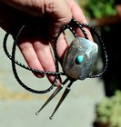 Beautiful Old Navajo Handmade Sterling Silver   Blue Turquoise Stone Bolo Tie