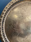 Vintage Etched Round Brass Tray Pierced Edges 13 Inch Diameter