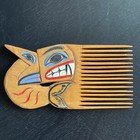 Pacific Northwest Coast Native Art Small Carved Wood Hair Comb Painted Fish