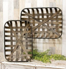 New Primitive Rustic Tobacco Baskets Brown Farmhouse 2 Pcs Wall Decor Country Lg
