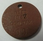 Vintage 1947 Dog Tag License Tax Registration Otis  Kansas Exonumia Fiberboard