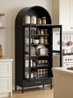 Modern Arched Metal Storage Cabinet Glass Doors Drawer Adjustable Shelves 73 