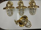 Set Of 3 Nautical Brass Bulkhead Wall Sconce Lights With Shade     Vintage Marine