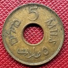 Palestine  British Mandate 1942 Bronze 5 Mils  Wwii Era  Km  3a