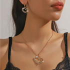 Womens Elegant Necklace Earrings Set Cubic Zirconia Love Heart Pendant Jewelry