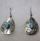 Vintage Navajo Handcrafted Sterling Silver Turquoise Pierced Earrings Stamped Hj