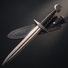Hand Forged Damascus Short Sword 18  Medieval Dagger Fixed Blade Leather Sheath