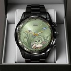 Star Wars  The Mandalorian And Grogu Black Stainless Steel Watch
