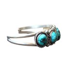Vintage Old Pawn Sterling Silver Turquoise Split-shank Cuff Bracelet   Sz - 6 5