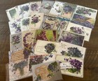 Nice lot Of 25 Greetings Postcards With Purple Violets Flowers in Sleeves d762