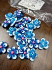 Vintage Beads Poly Clay Flower Blue White 18x5mm Lot Of 23