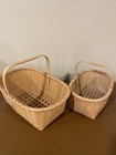 2 Vintage Wicker Woven Baskets Nesting W  Handles Decor Organize Gather