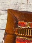 Vintage Usa Large Ceramic Ashtray 11    Square Red Brown Drip Glaze Mcm Retro