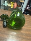 Mid-century Empoli Olive Green Art Glass Decanter W  Stopper Hand Blown 11   