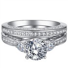 925 Sterling Silver 3 Stone Round Cz 1 25 Ct Engagement Wedding Ring Set For Her