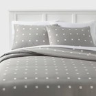 King Cotton Blend Sateen Duvet Cover And Sham Set Light Gray white Dot